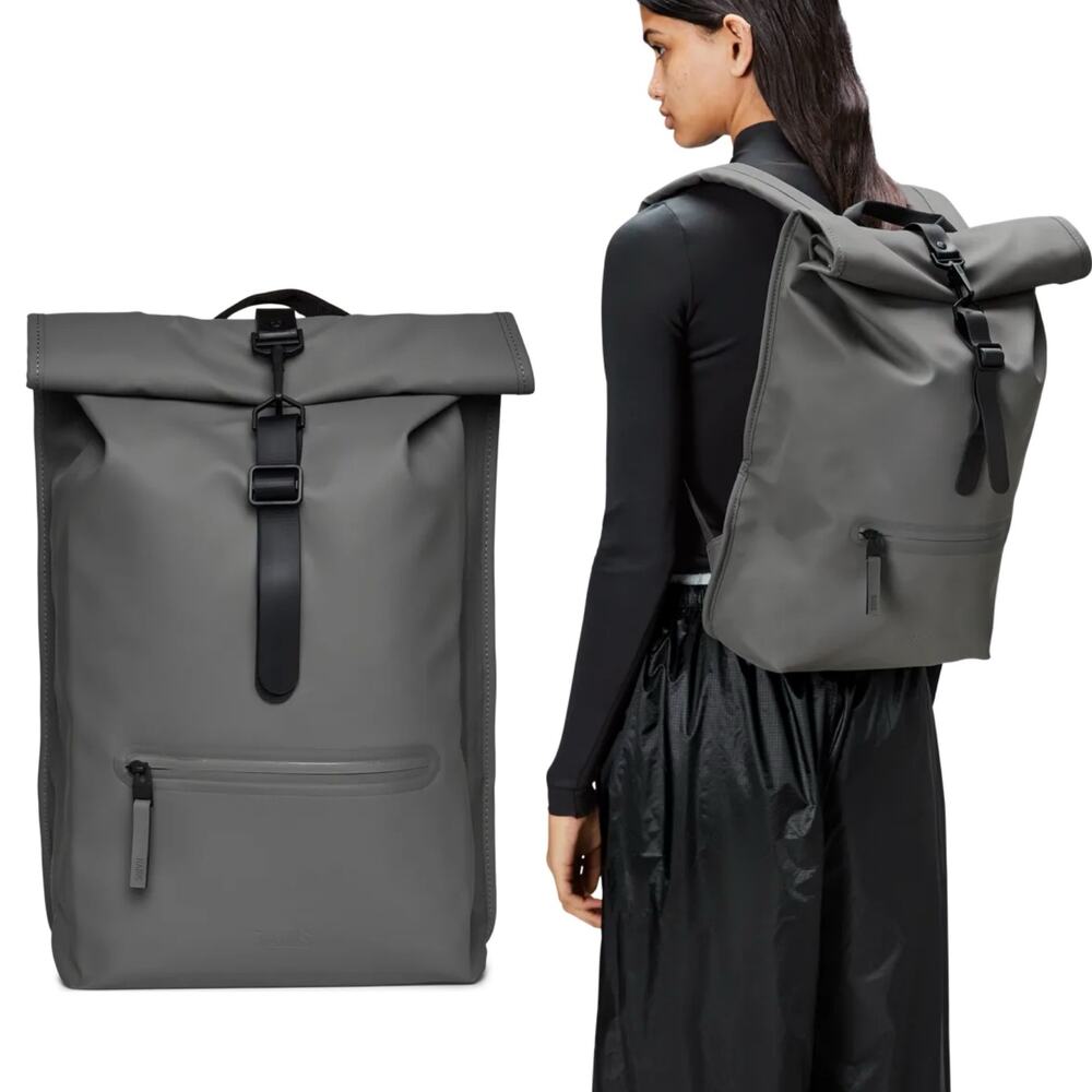 Rains Rolltop Rucksack W3 Gray Waterproof Backpack Laptop Travel Commuter Bag